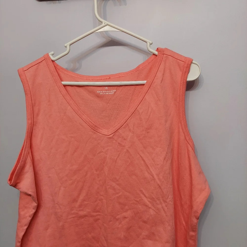 Basic editions 1x plus coral tank top layering